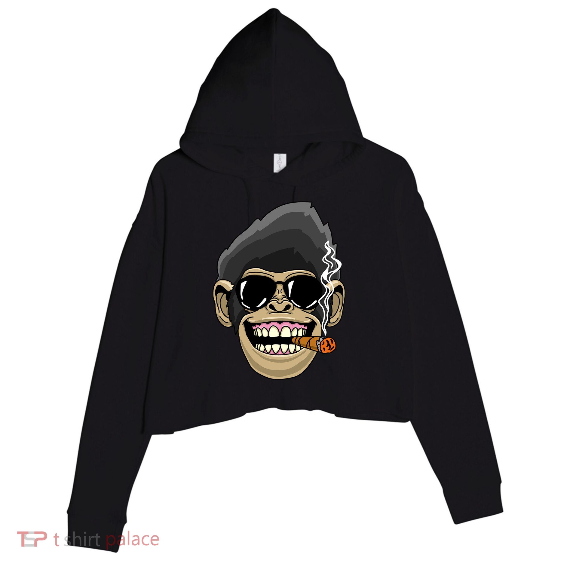 Monkey Smoking Cigar Crop Fleece Hoodie