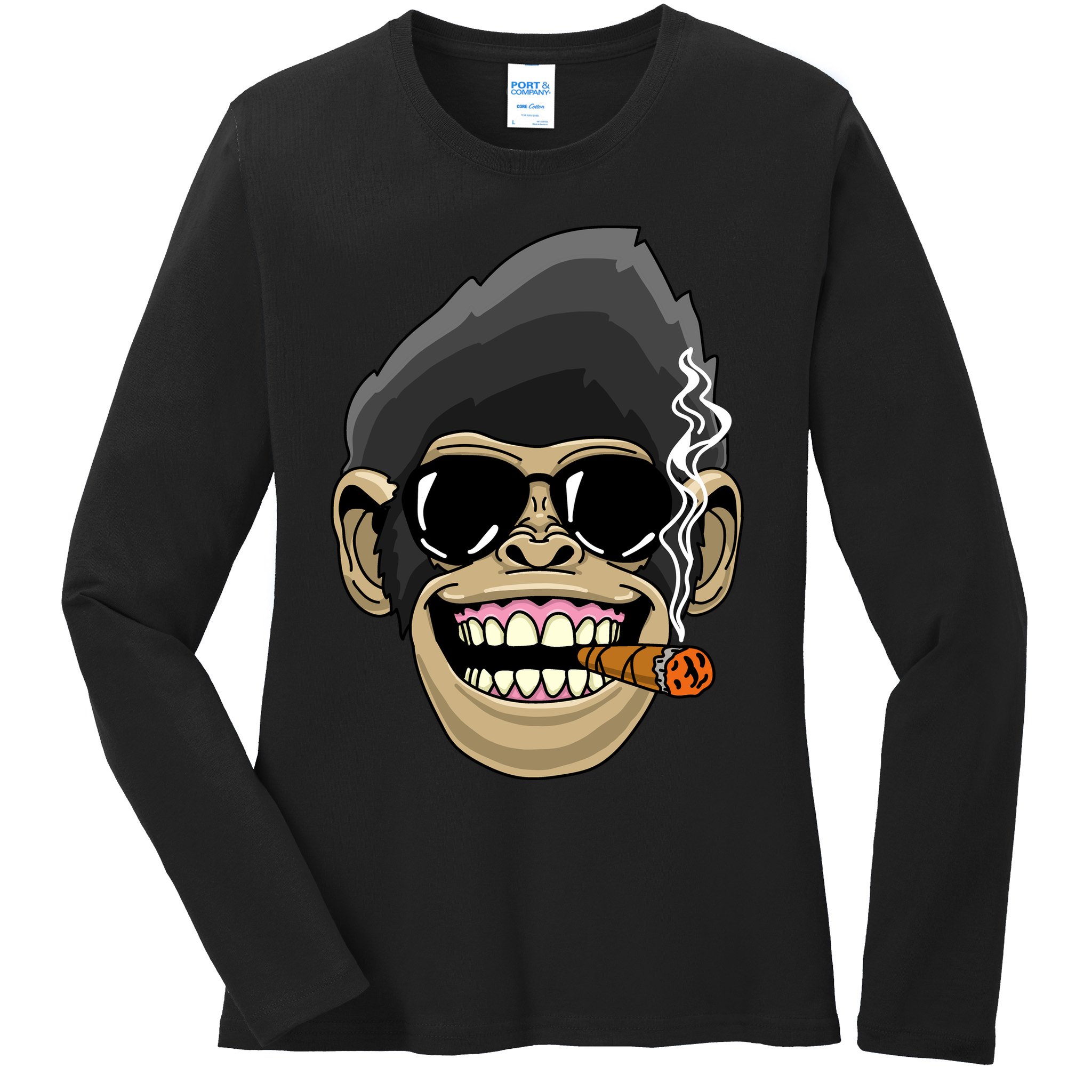 Monkey Smoking Cigar Ladies Long Sleeve Shirt