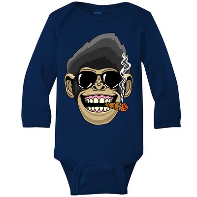 Monkey Smoking Cigar Baby Long Sleeve Bodysuit