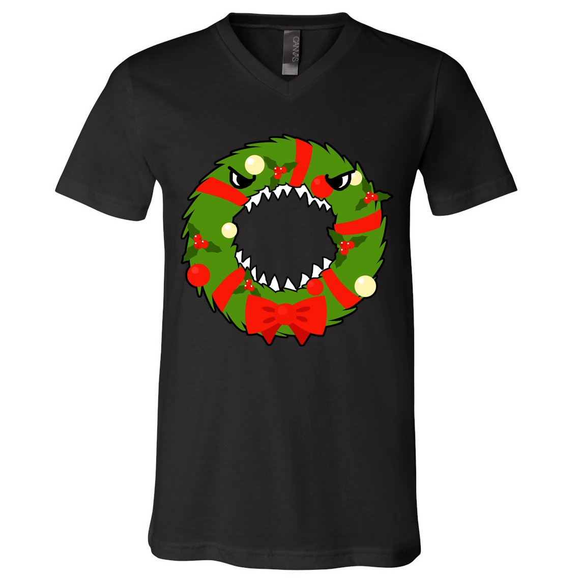 Monster Killer Christmas Wreath V-Neck T-Shirt