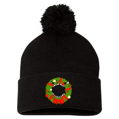 Monster Killer Christmas Wreath Pom Pom 12in Knit Beanie