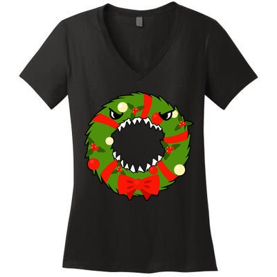 Monster Killer Christmas Wreath Women's V-Neck T-Shirt