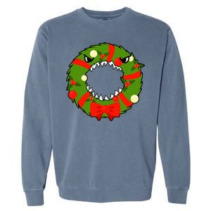 Monster Killer Christmas Wreath Garment-Dyed Sweatshirt