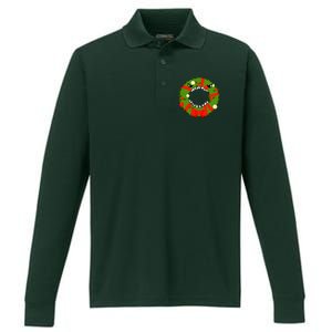 Monster Killer Christmas Wreath Performance Long Sleeve Polo