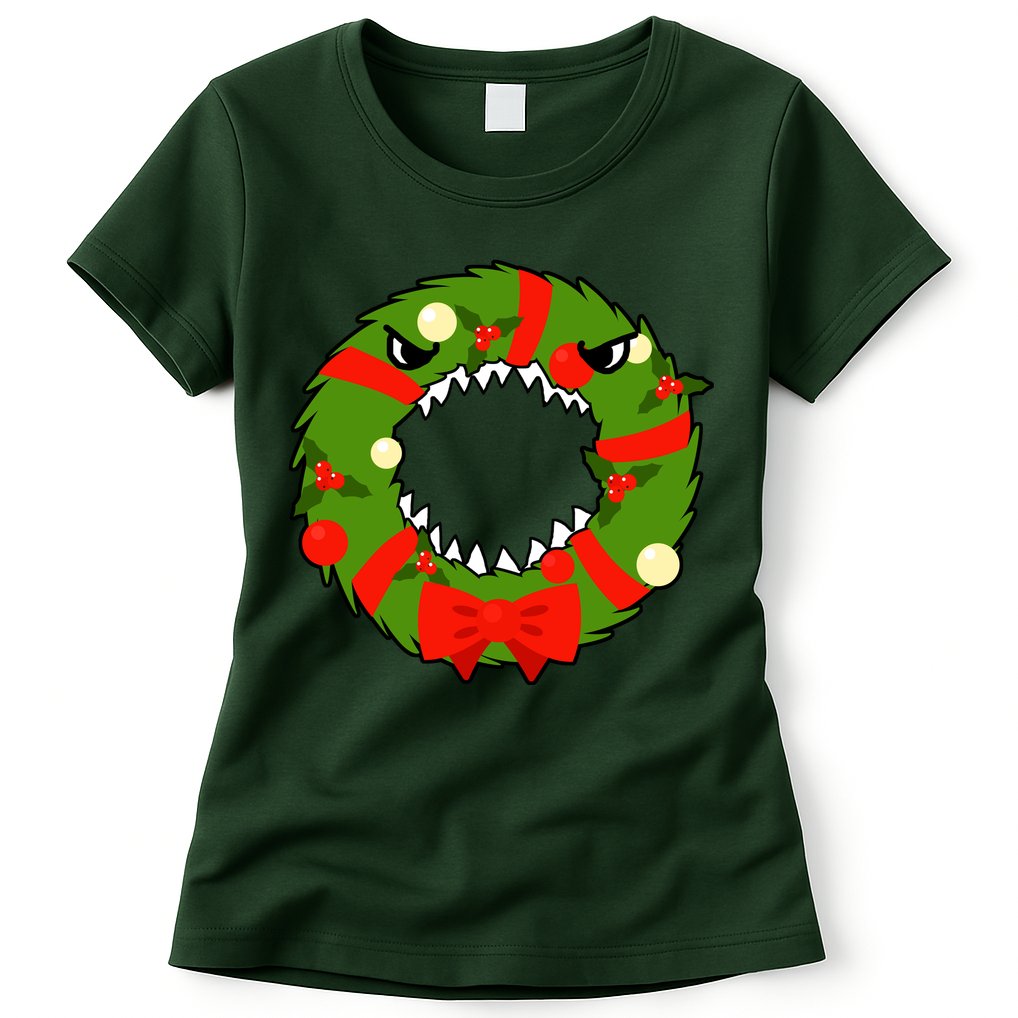 Monster Killer Christmas Wreath Womens T-Shirt