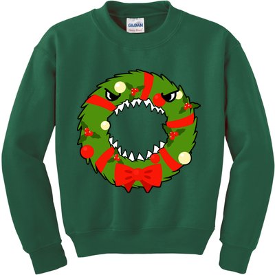 Monster Killer Christmas Wreath Kids Sweatshirt