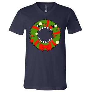 Monster Killer Christmas Wreath V-Neck T-Shirt