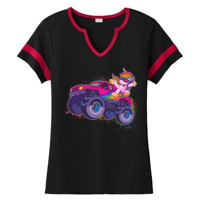 Monster Truck Unicorn Ladies Halftime Notch Neck Tee