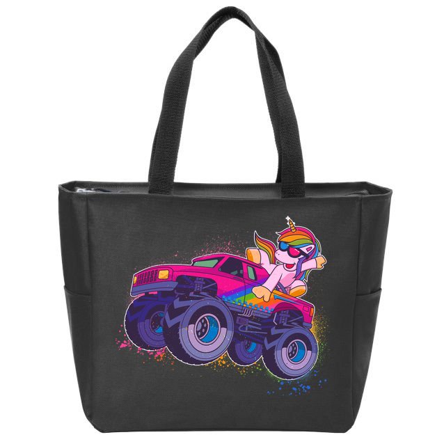 Monster Truck Unicorn Zip Tote Bag