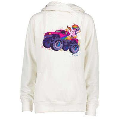 Monster Truck Unicorn Womens Funnel Neck Pullover Hood