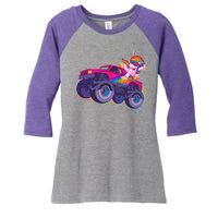 Monster Truck Unicorn Women's Tri-Blend 3/4-Sleeve Raglan Shirt