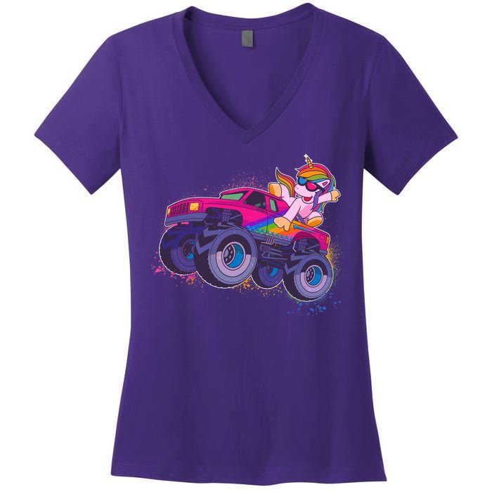 Monster Truck Unicorn Women's V-Neck T-Shirt