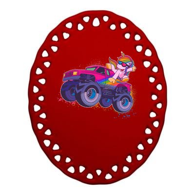 Monster Truck Unicorn Ceramic Oval Ornament