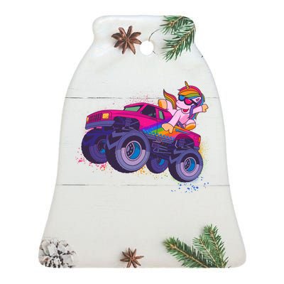 Monster Truck Unicorn Ceramic Bell Ornament