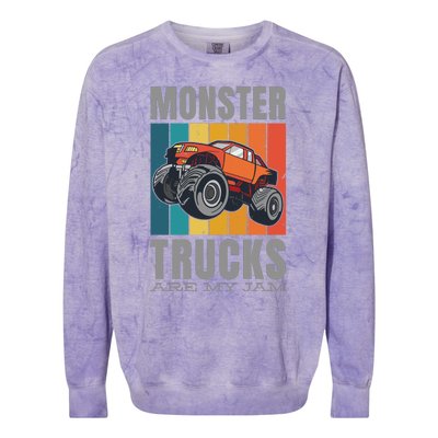 Monster Trucks Are My Jam Colorblast Crewneck Sweatshirt