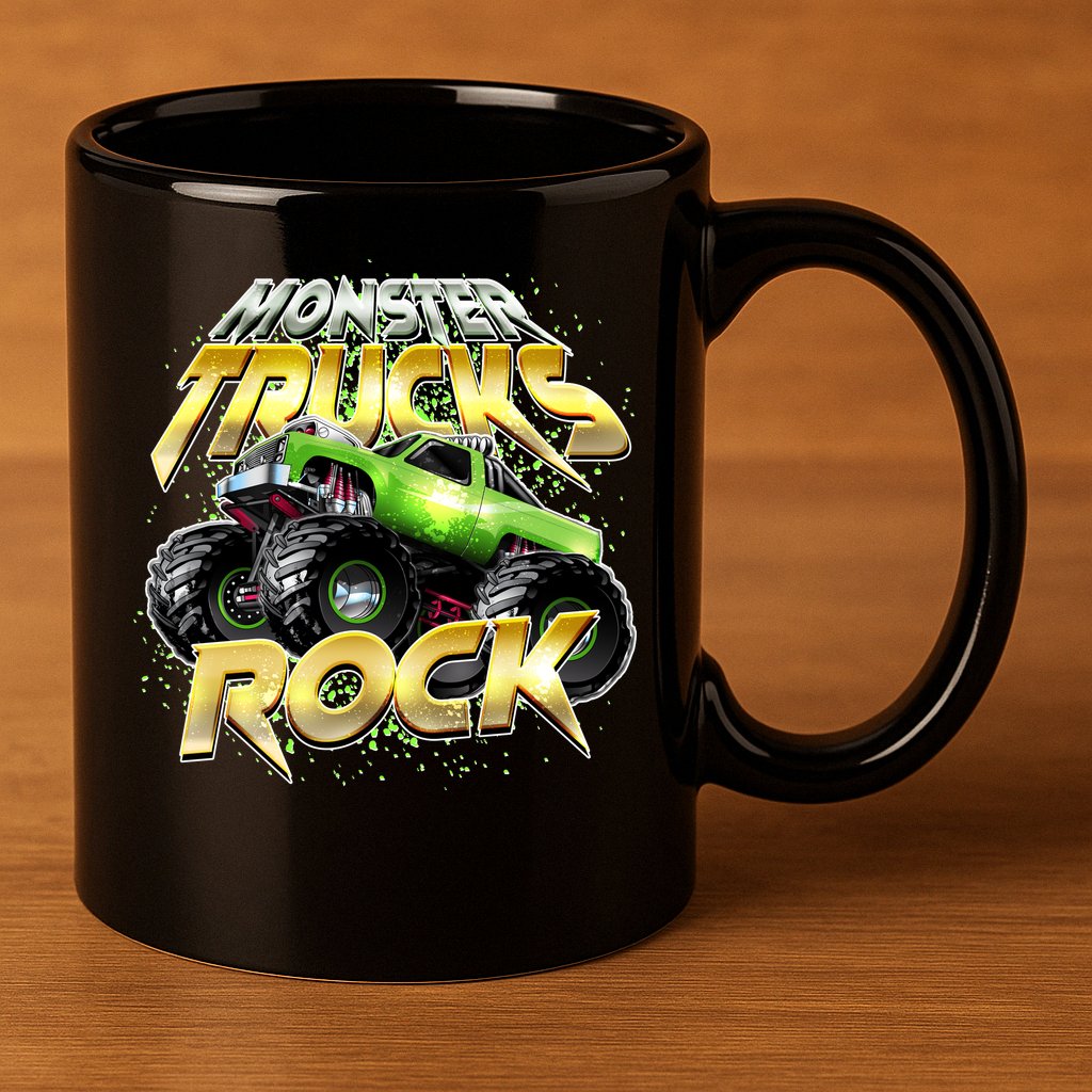 Monster Trucks Rock 11oz C Handle Ceramic Mug