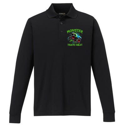 Monster Trucks Rule Performance Long Sleeve Polo