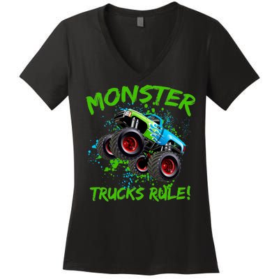 Monster Trucks Rule Women's V-Neck T-Shirt