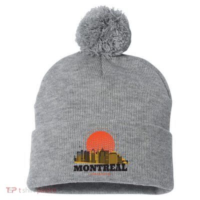 Montreal Canada Skyline Pom Pom 12in Knit Beanie