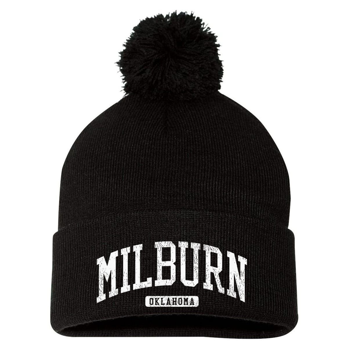 Milburn Oklahoma Ok Js03 College Univesity Style Pom Pom 12in Knit Beanie