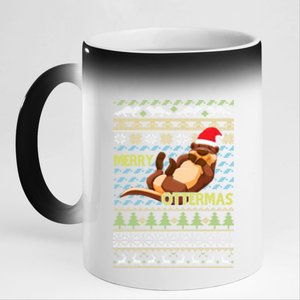 Merry Ottermas Otter Animal Lover Christmas Pajamas Gift Cool Gift 11oz Black Color Changing Mug