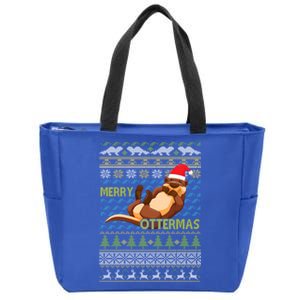 Merry Ottermas Otter Animal Lover Christmas Pajamas Gift Cool Gift Zip Tote Bag