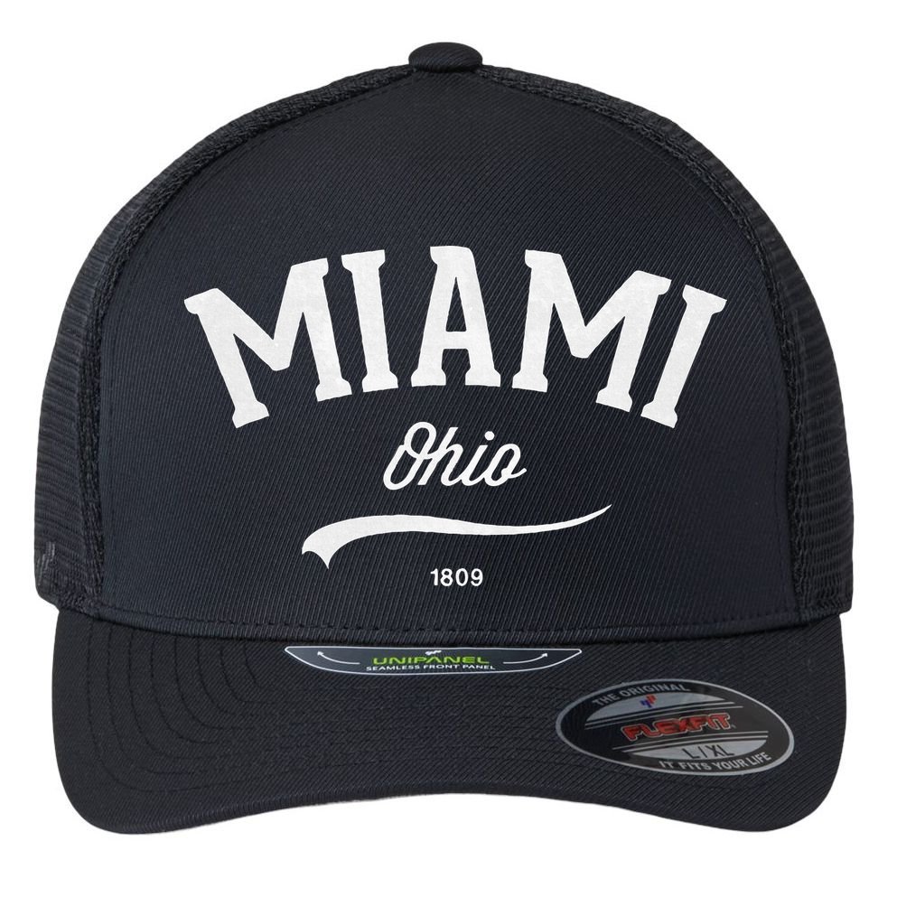 Miami Ohio Oh Vintage Retro Athletic Sports Style Flexfit Unipanel Trucker Cap