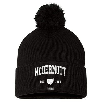 Mcdermott Ohio Oh Vintage Athletic Black Sports Pom Pom 12in Knit Beanie