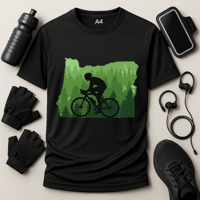 Map Of Oregon Mountain Bike Rider Mtb Biking Mountain Biker Cooling Performance Crew T-Shirt