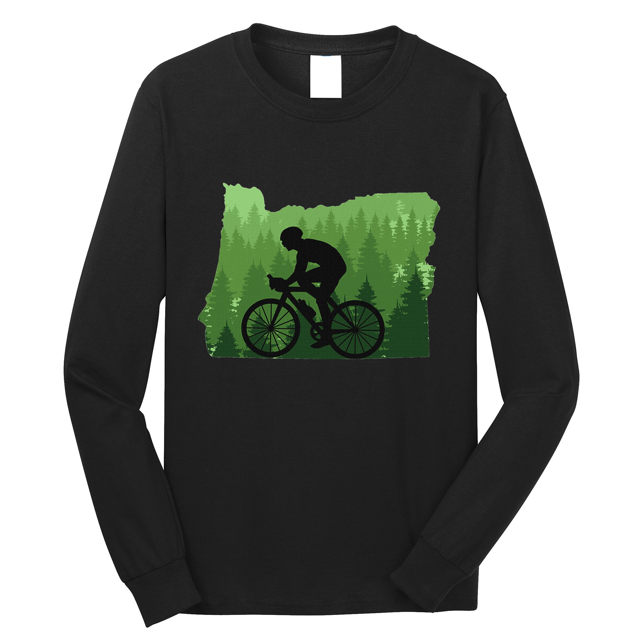 Map Of Oregon Mountain Bike Rider Mtb Biking Mountain Biker Long Sleeve Shirt