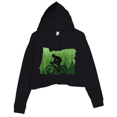 Map Of Oregon Mountain Bike Rider Mtb Biking Mountain Biker Crop Fleece Hoodie