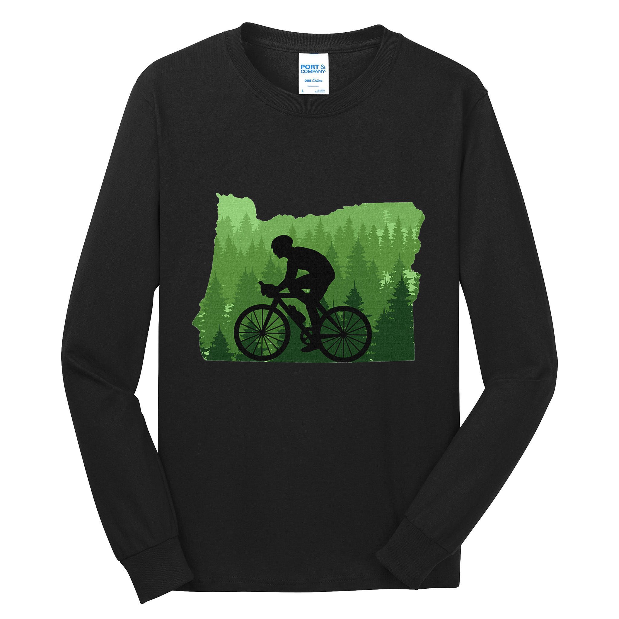 Map Of Oregon Mountain Bike Rider Mtb Biking Mountain Biker Tall Long Sleeve T-Shirt