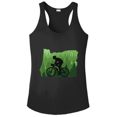 Map Of Oregon Mountain Bike Rider Mtb Biking Mountain Biker Ladies PosiCharge Competitor Racerback Tank