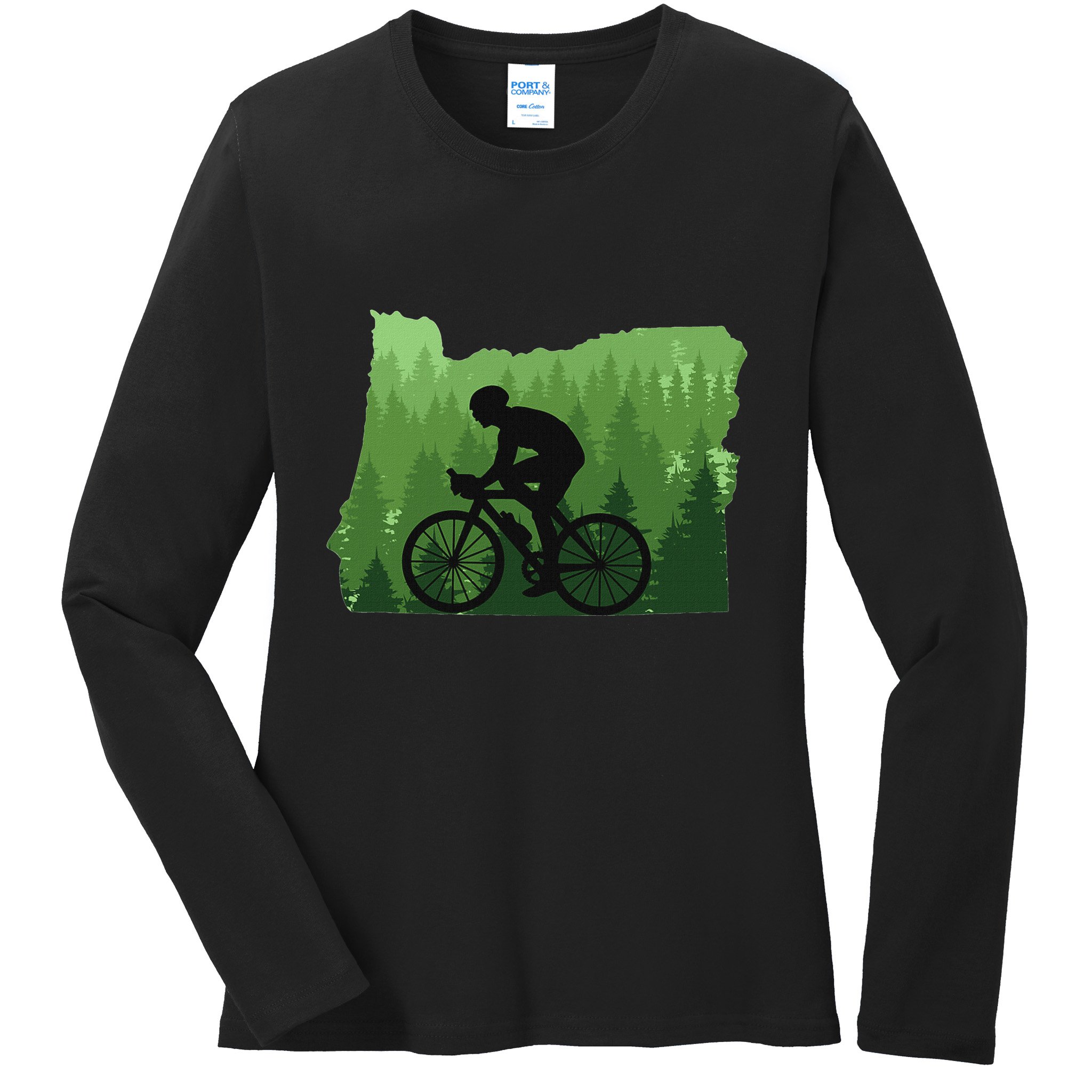Map Of Oregon Mountain Bike Rider Mtb Biking Mountain Biker Ladies Long Sleeve Shirt