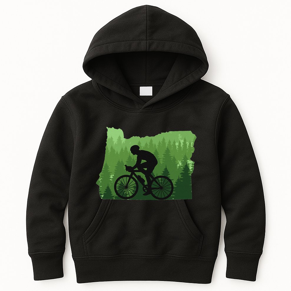 Map Of Oregon Mountain Bike Rider Mtb Biking Mountain Biker Kids Hoodie