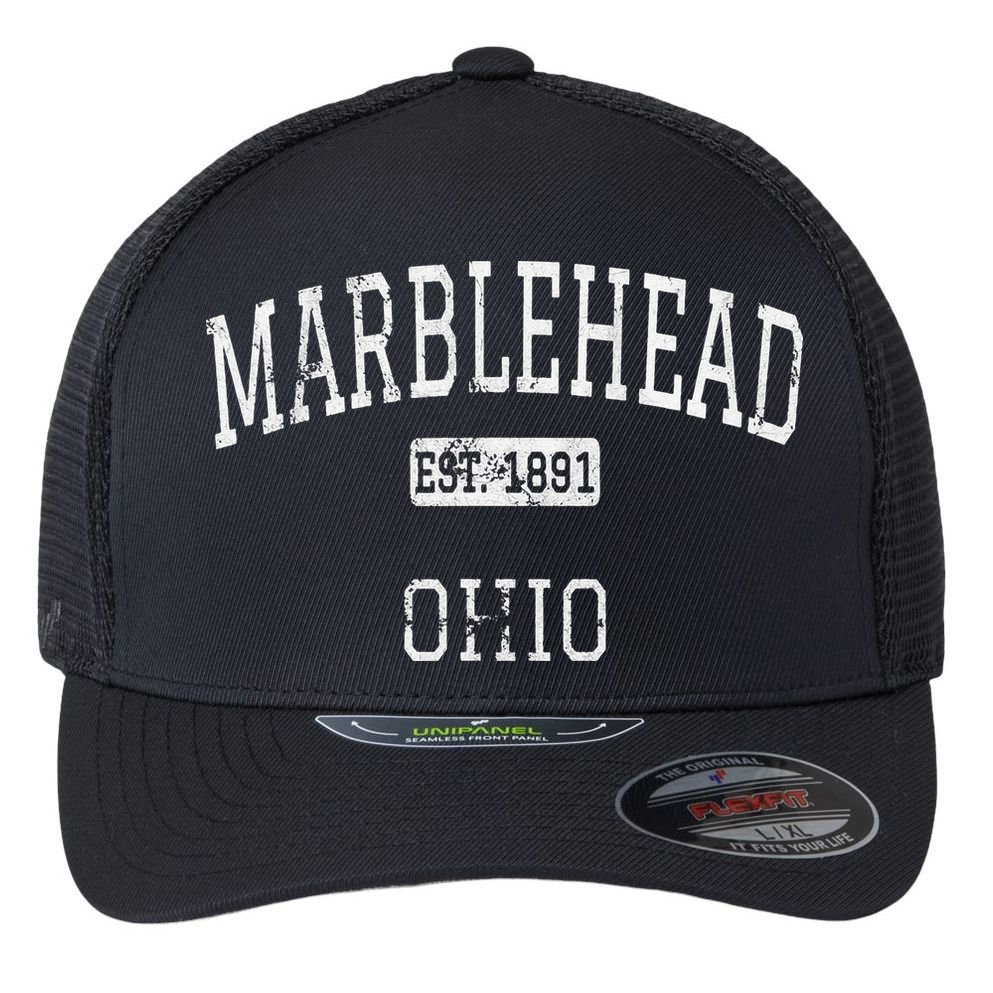 Marblehead Ohio OH Vintage stage athletic style Flexfit Unipanel Trucker Cap