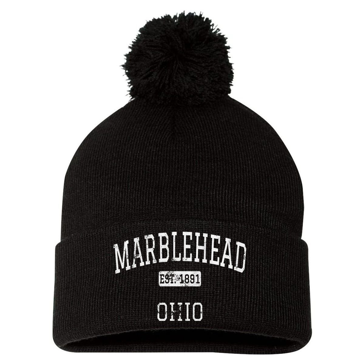 Marblehead Ohio OH Vintage stage athletic style Pom Pom 12in Knit Beanie