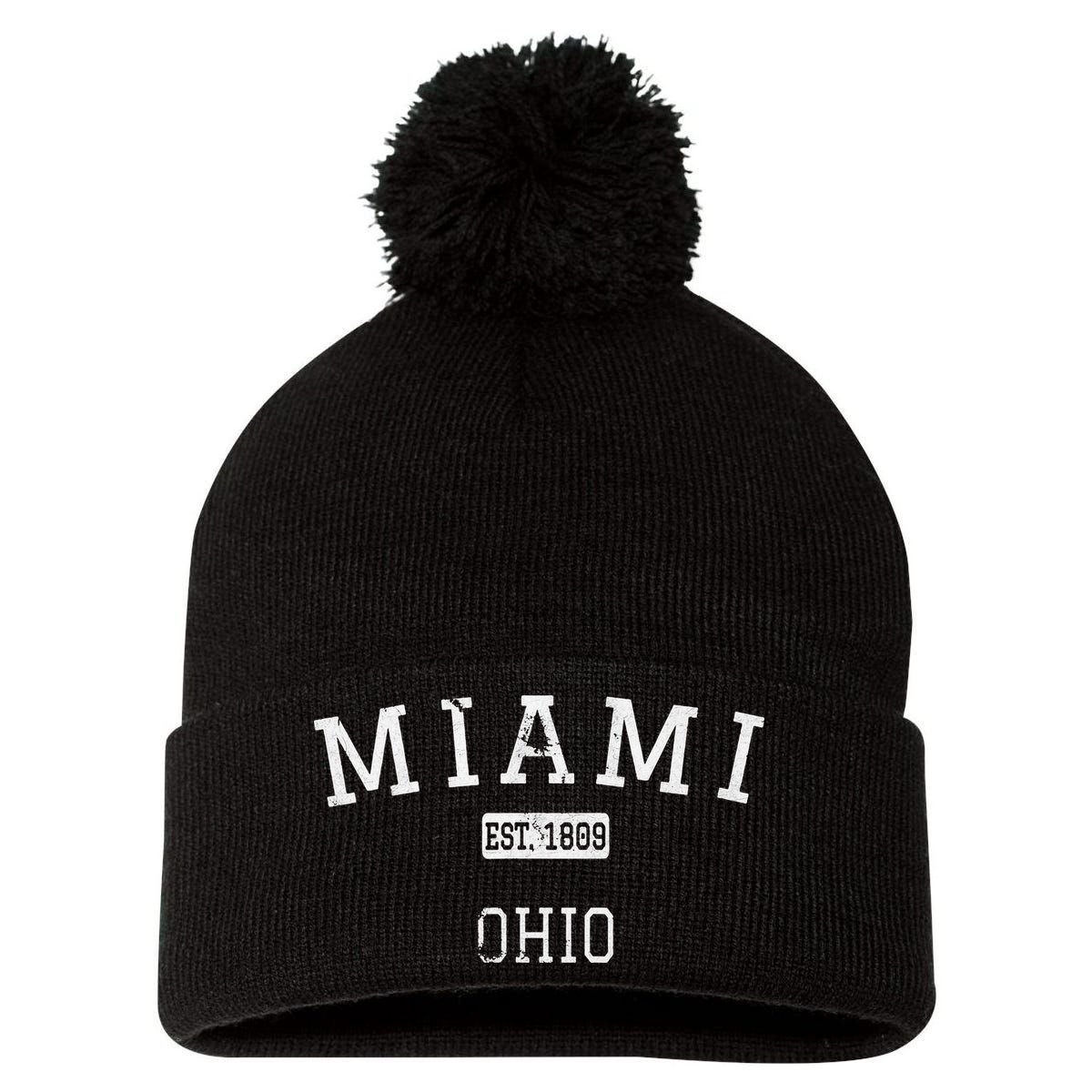 Miami Ohio OH Vintage stage athletic style Pom Pom 12in Knit Beanie