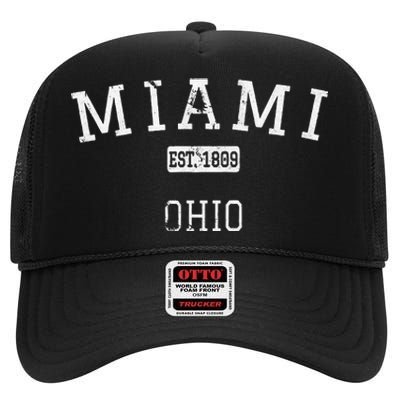 Miami Ohio Oh Vintage High Crown Mesh Back Trucker Hat