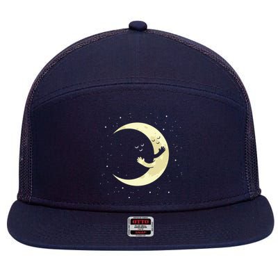 Moon Hug Sky Filled With Stars 7 Panel Mesh Trucker Snapback Hat