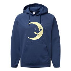 Moon Hug Sky Filled With Stars Performance Fleece Hoodie