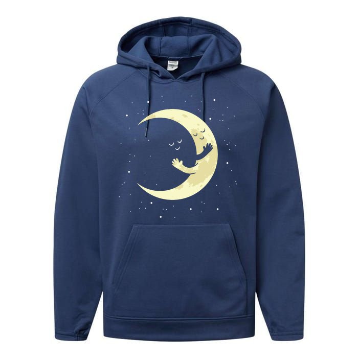 Moon Hug Sky Filled With Stars Performance Fleece Hoodie