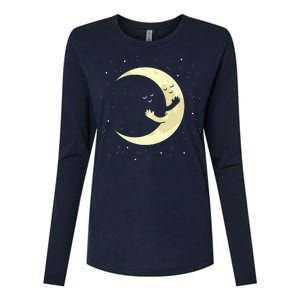 Moon Hug Sky Filled With Stars Womens Cotton Relaxed Long Sleeve T-Shirt