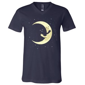 Moon Hug Sky Filled With Stars V-Neck T-Shirt