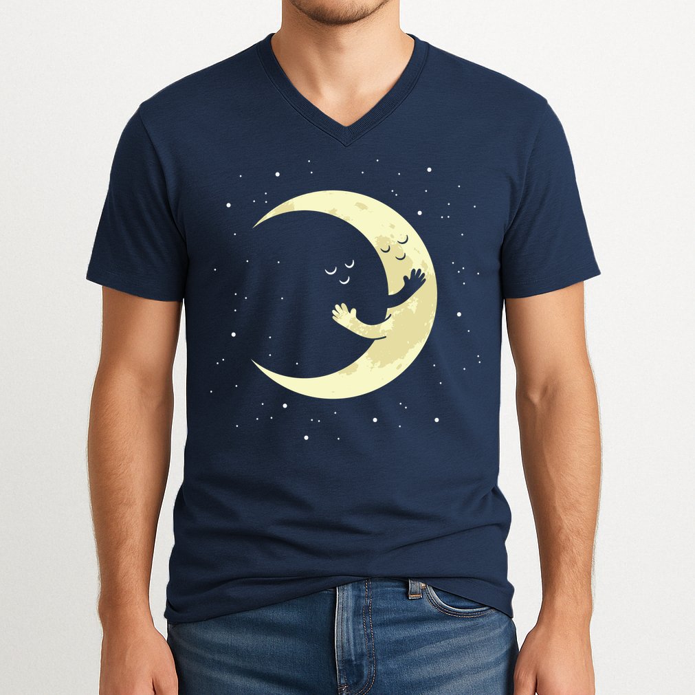 Moon Hug Sky Filled With Stars V-Neck T-Shirt