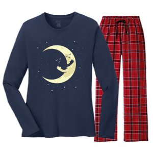 Moon Hug Sky Filled With Stars Women's Long Sleeve Flannel Pajama Set 