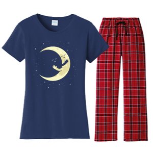 Moon Hug Sky Filled With Stars Women's Flannel Pajama Set