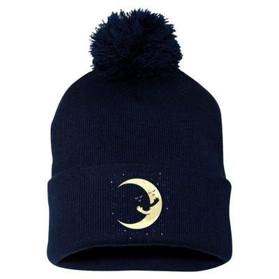 Moon Hug Sky Filled With Stars Pom Pom 12in Knit Beanie