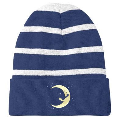 Moon Hug Sky Filled With Stars Striped Beanie with Solid Band