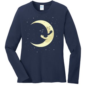 Moon Hug Sky Filled With Stars Ladies Long Sleeve Shirt